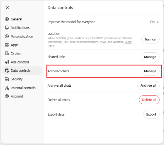 click to manage archived chats