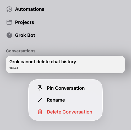 delete grok chats on mobile