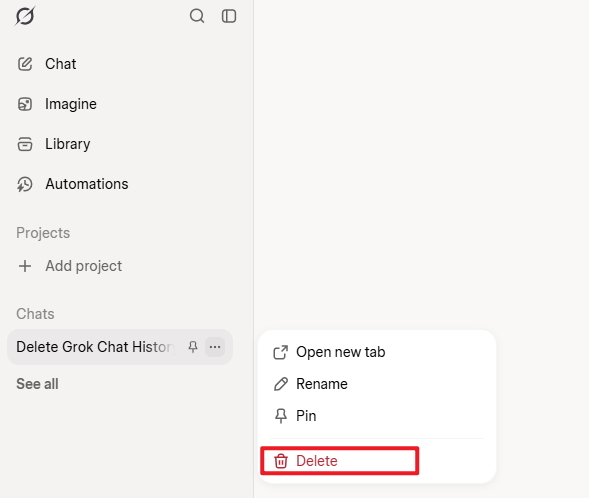 delete grok chats on website