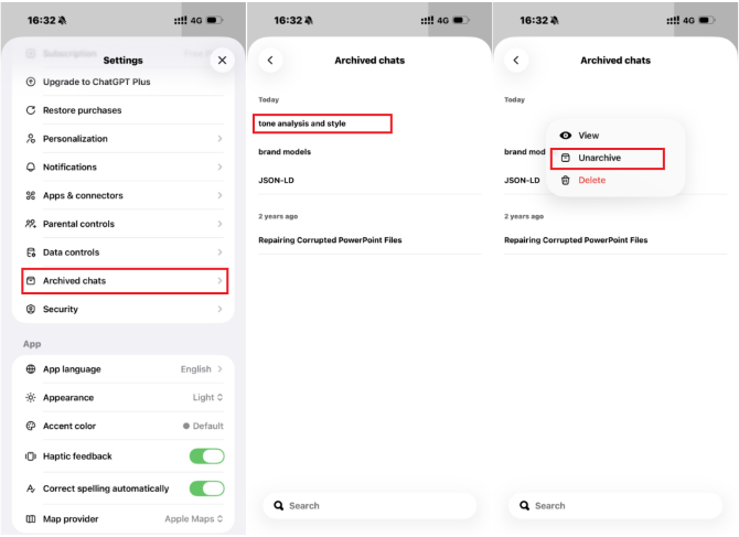 recover archived chatgpt chats on mobile