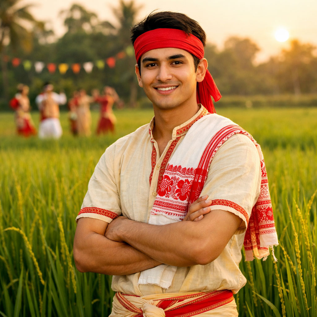 assamese boy in traditional attire