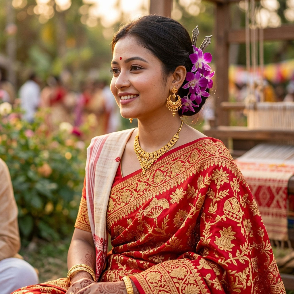 bohag bihu traditional outfit closeup