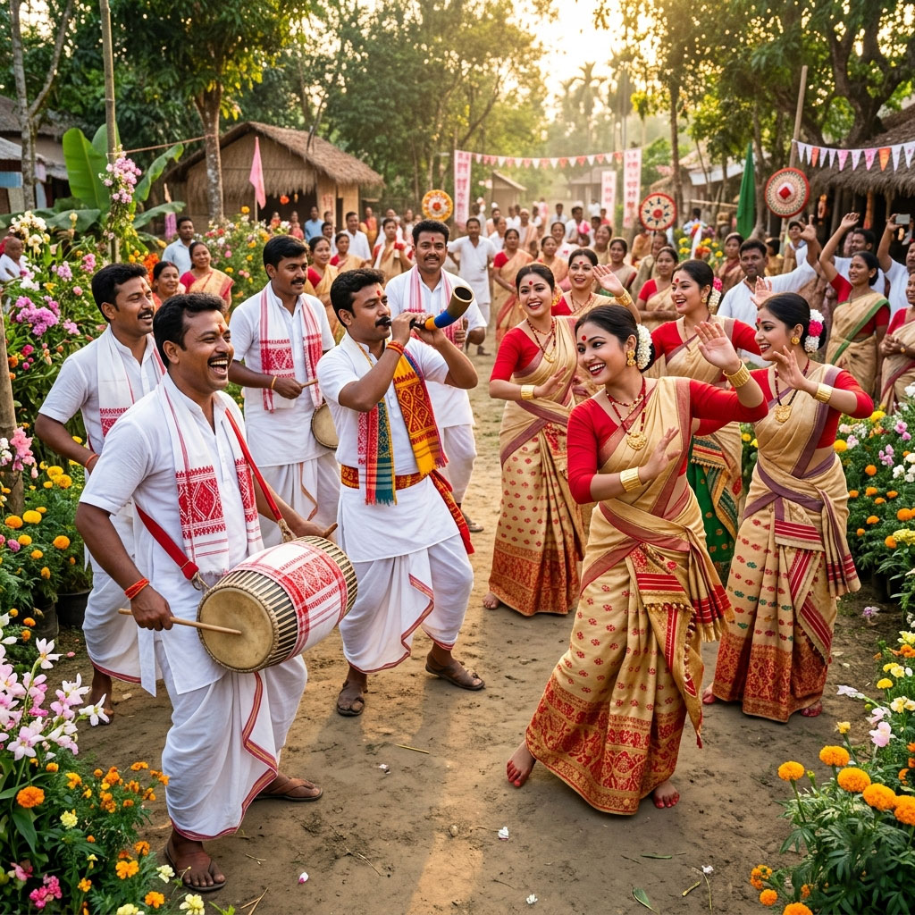 energetic group bihu dance