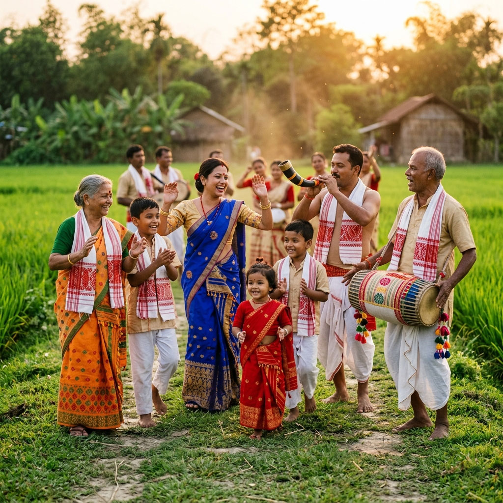 family bohag bihu husori dance