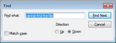 search for cannot find the file