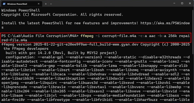 ffmpeg m4a file repair