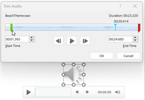 trim the added audio on powerpoint