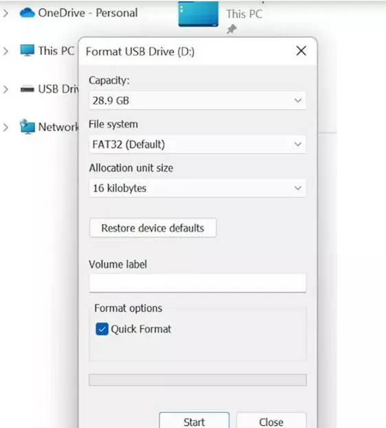 check the quick format option