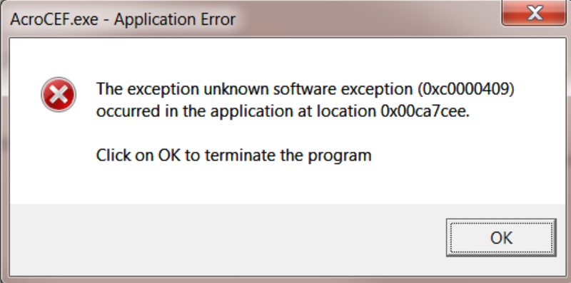 acrocef exe application error