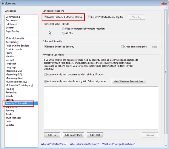 adobe enable protected mode at startup