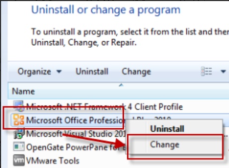 Microsoft Office 변경