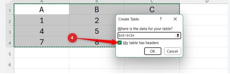 create excel table with headers