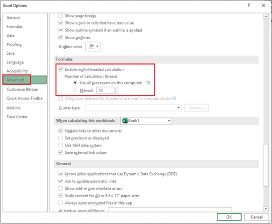 disable multithreaded calculation and limit to 1 processor