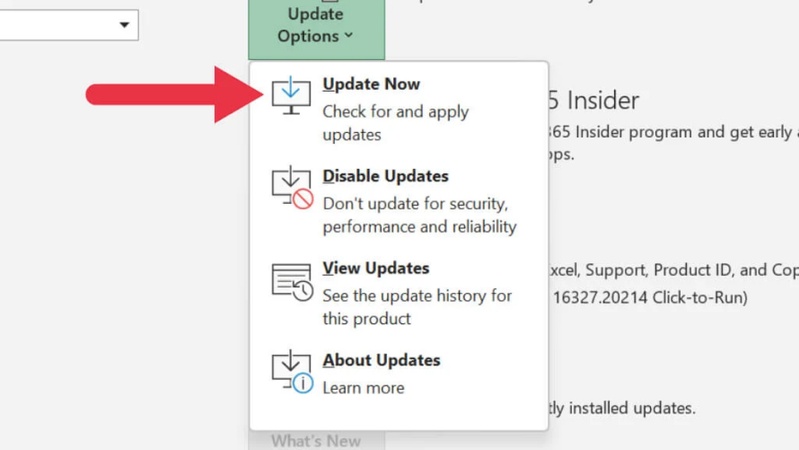 disable office updates to fix excel ran out of resources