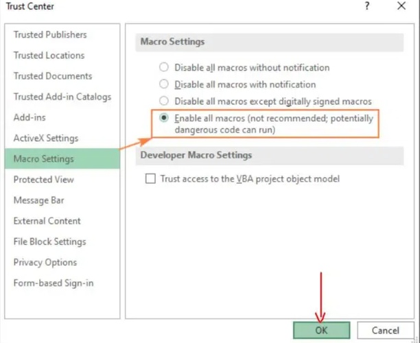 enable excel macros