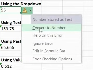 excel convert text to number to fix vlookup not working for numbers