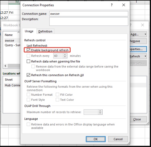 excel macros enable background refresh