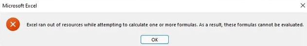 excel ran out of resources to calculate