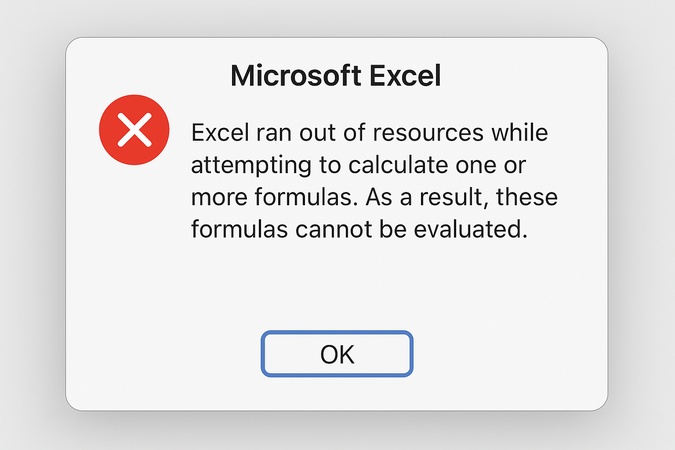 excel ran out of resources while attempting to calculate