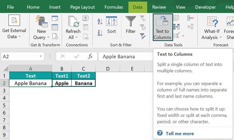 Excel Text in Spalten Funktion
