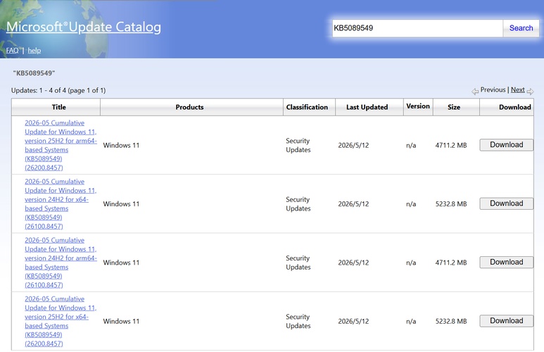 kb5089549 download from microsoft update catalog