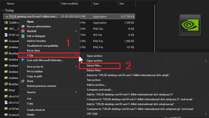 manually extract nvidia exe with 7zip