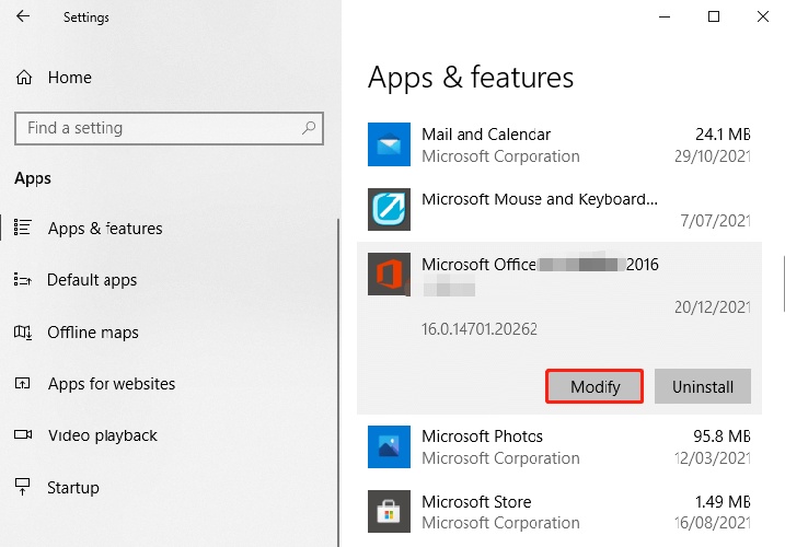 modify micorsoft office professional 2016