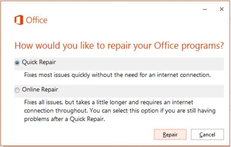Microsoft Office 설치 빠른 복구