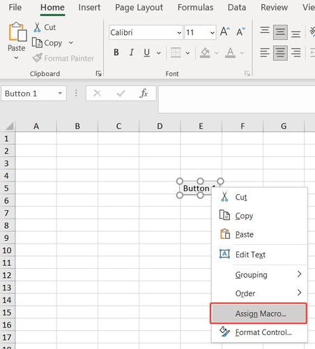 select excel assign macro
