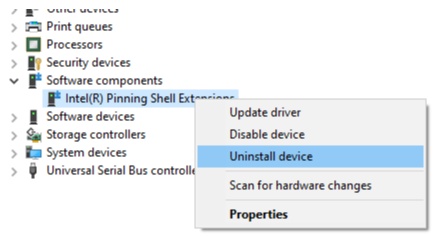 Intel Pinning Shell Extensions deinstallieren