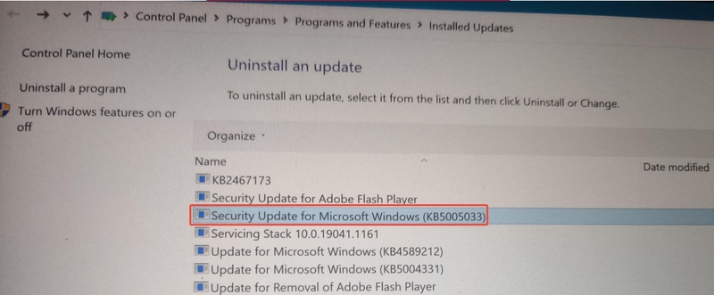 uninstall kb5005033 to fix excel 2016 not opening xls