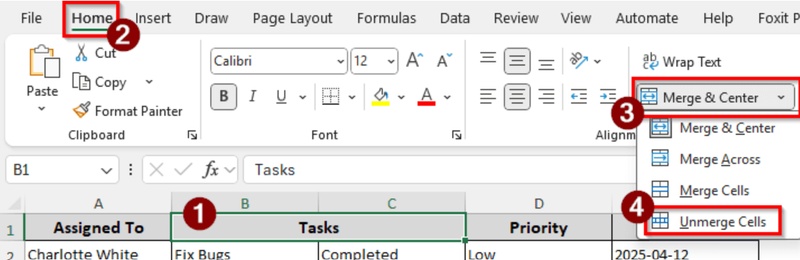unmerge excel macros cells