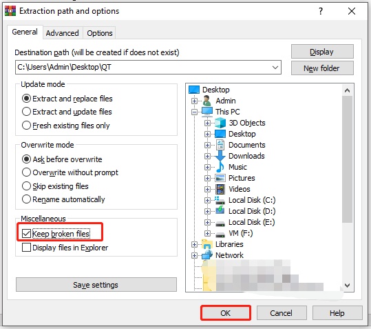 winrar extract archives without crc failure