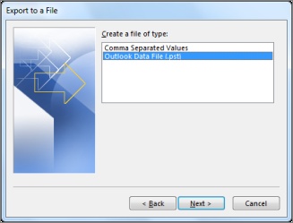 choose outlook daat file pst