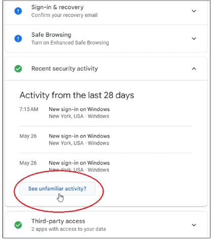 monitor recent security activity