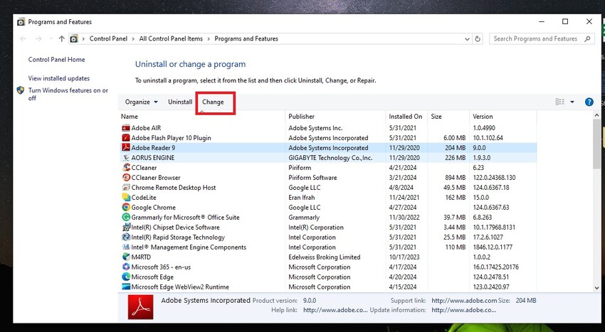 reparar la instalación de Adobe Acrobat - paso 2