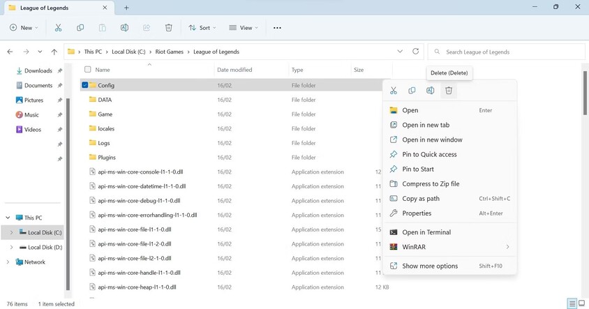 exclua as pastas de config e logs do league of legends