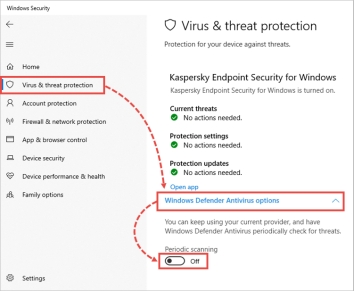 désactiver les options de l'antivirus windows defender