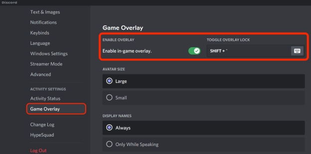 habilitar la discordia en la superposición del juego
