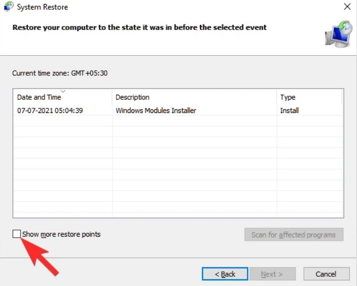 perform system restore to fix mfc140u dll missing-step 3
