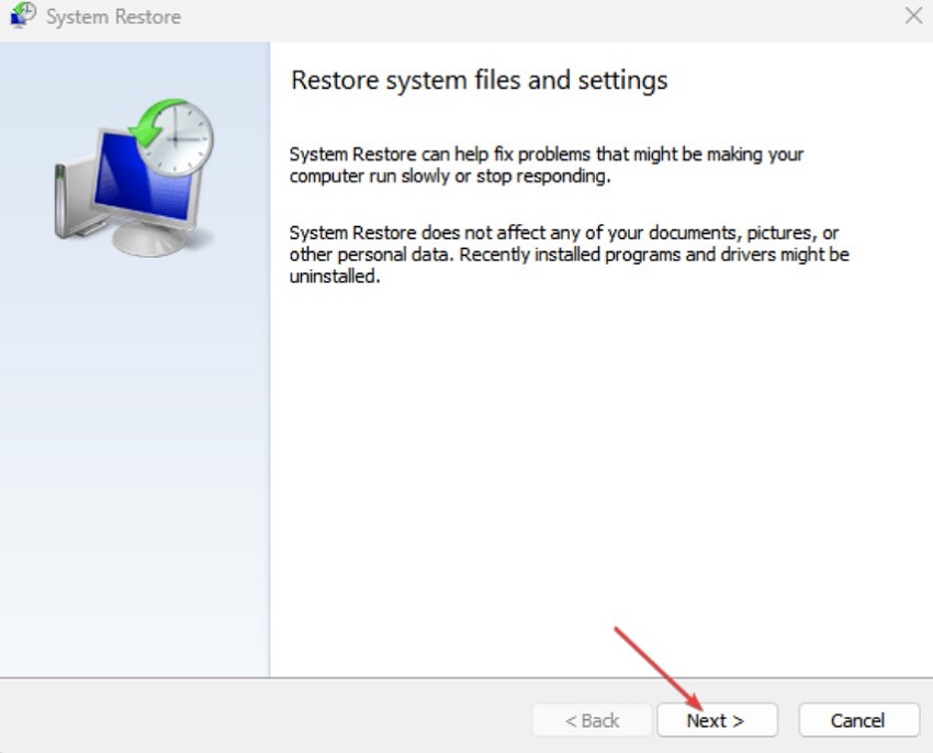 perform system restore to fix mfc140u dll missing-step 4