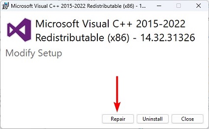 reparar c++ redistribuíveis - 3