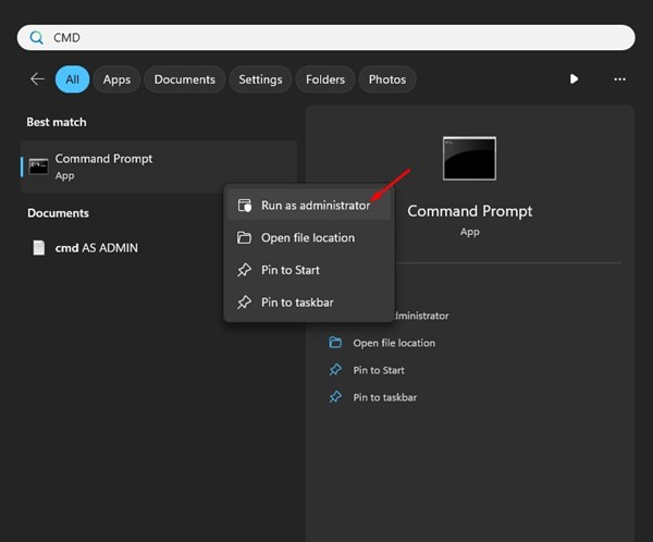 run cmd as administrator on windows 11