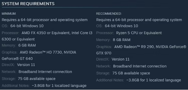 스팀 게임 시스템 요구 사항