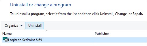 uninstall logitech setpoint software to fix Logilda dll error-step 2