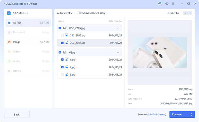 review and remove detected duplicates from onedrive