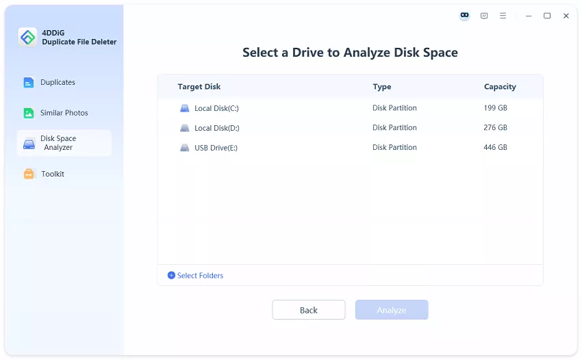 select drive to analyze disk space