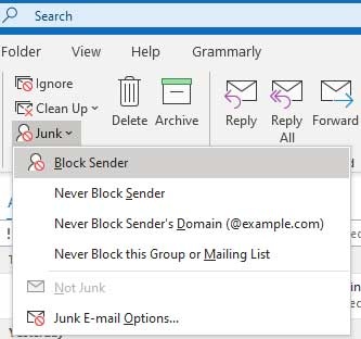 check outlook block sender list