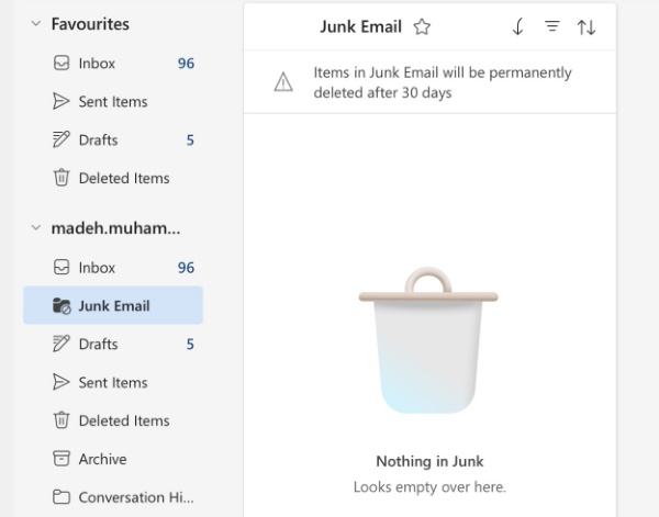 check outlook junk folder