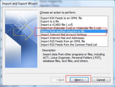 choose import from another program or file